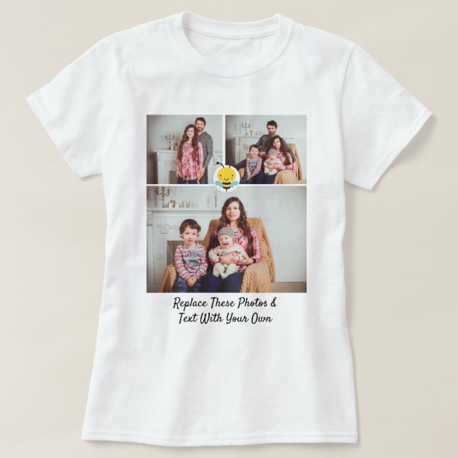 Camiseta Fotos de Texto Personalizadas/ Abelha Negra Amarel (Frente do Design)