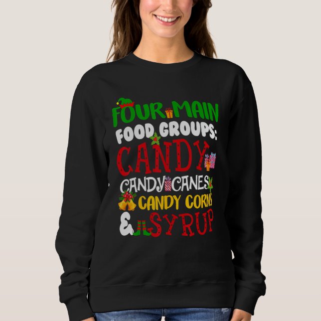 Camiseta Four Main Food Groups Candy Canes Syrup Christmas  (Frente)