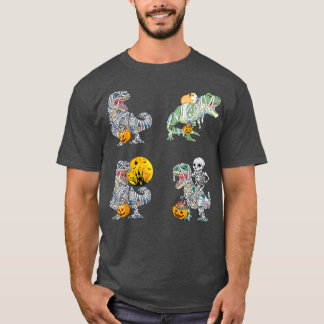 Camiseta Four Skeleton Riding Mummy Dinosaur T re Halloween