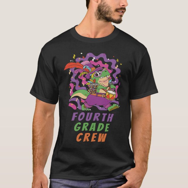 Camiseta Fourth Grade Crew School Kid & Teacher Mardi Gras  (Frente)