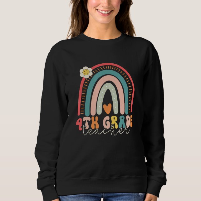 Camiseta Fourth Grade Teacher Retro Rainbow 4th Grade Team (Frente)