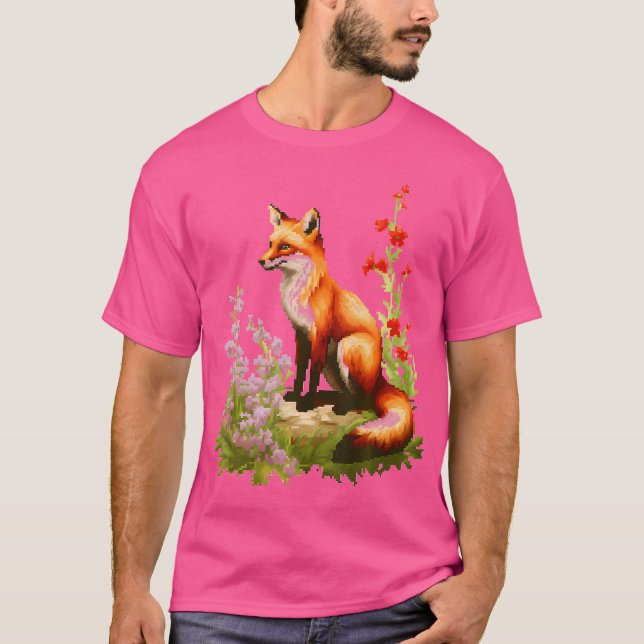 Camiseta Fox Abstrato Art Pixel Art Flores Animais Fox (Frente)