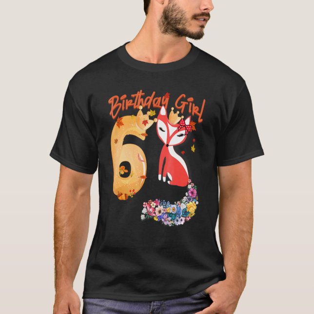 Camiseta Fox Animal 6 Birday Rapariga Raposa B Dia 6 Anos (Frente)
