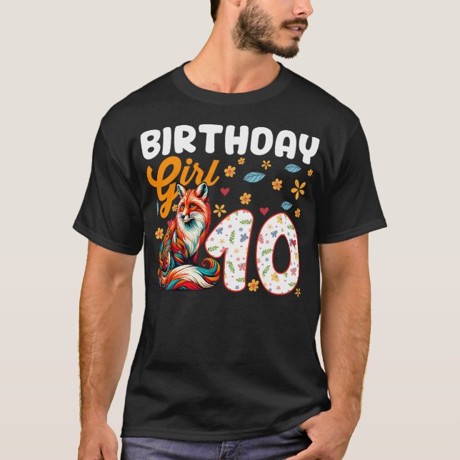 Camiseta Fox Animal Lovers 10th Birthday Girl Fox B-day 10  (Frente)