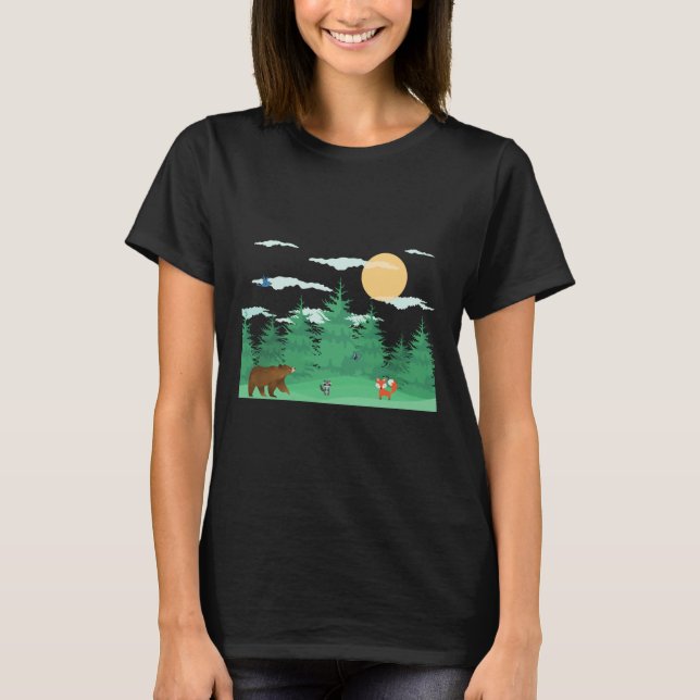 Camiseta Fox Bear Butterfly Cartoon Florestal (Frente)