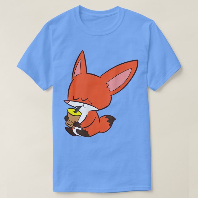 Camiseta Fox Bebendo Bble Tea Kawaii Fox Com Boba (Frente do Design)
