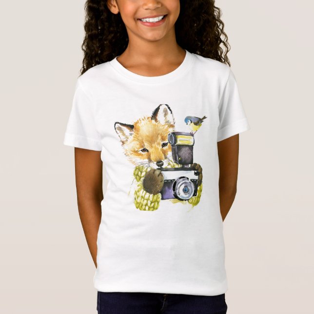 Camiseta Fox bonito da aguarela que toma imagens (Frente)