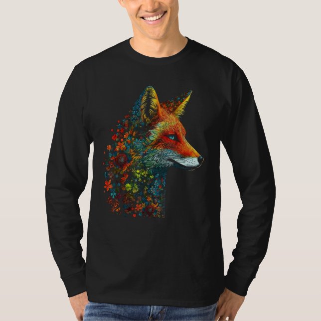 Camiseta Fox Colourful Flowers  Blue Eyes Animal Fox (Frente)