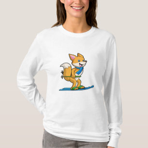 Camiseta Fox como esquiador com bastões de esqui e esqui