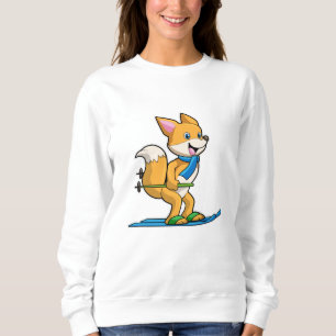 Camiseta Fox como esquiador com bastões de esqui e esqui