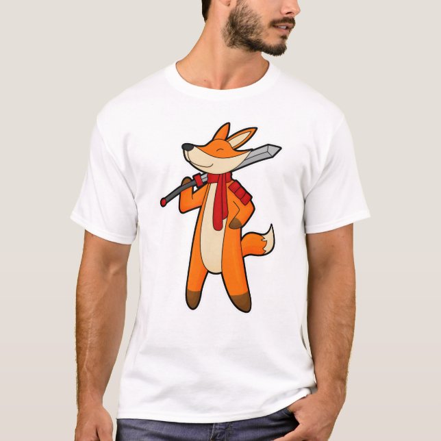 Camiseta Fox como guerreiro com espada e espada (Frente)
