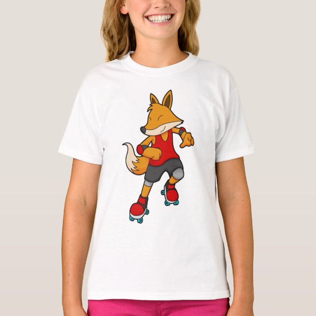 Camiseta Fox como Patinador com skates Roller (Frente)