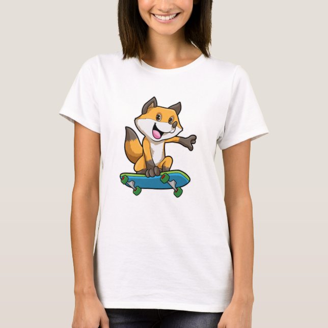 Camiseta Fox como skater com skate (Frente)