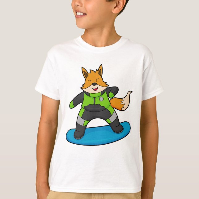 Camiseta Fox como Snowboarder com Snowboard (Frente)