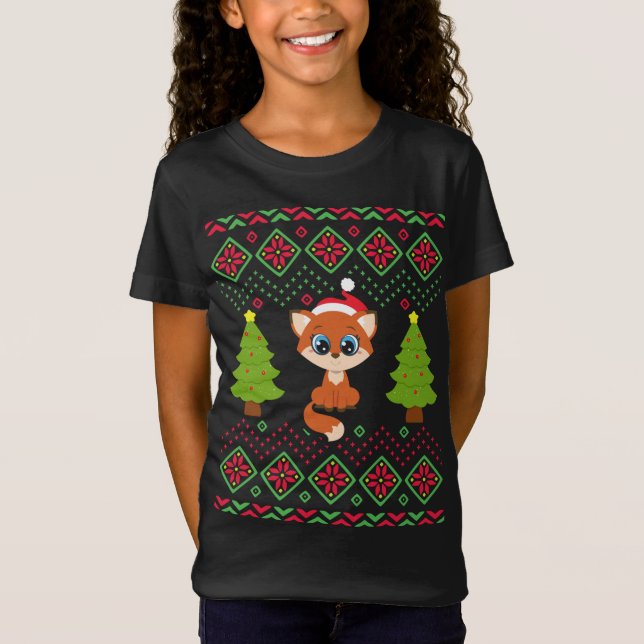 Camiseta Fox de Natal Engraçada Clássica Feia Doce Amor Fox (Frente)