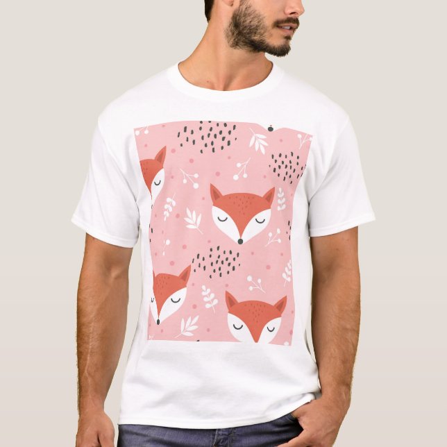 Camiseta Fox Divertido: Padrão de Floresta Bonita (Frente)