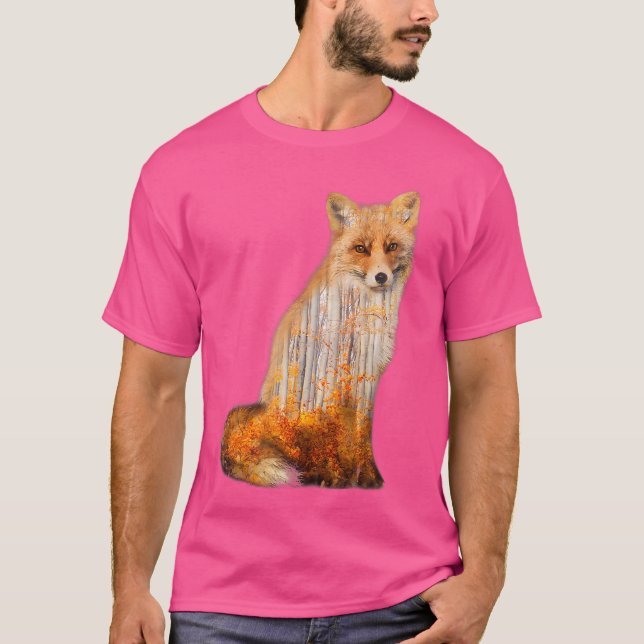 Camiseta Fox Exposição Dupla Árvores de outono Bonito (Frente)
