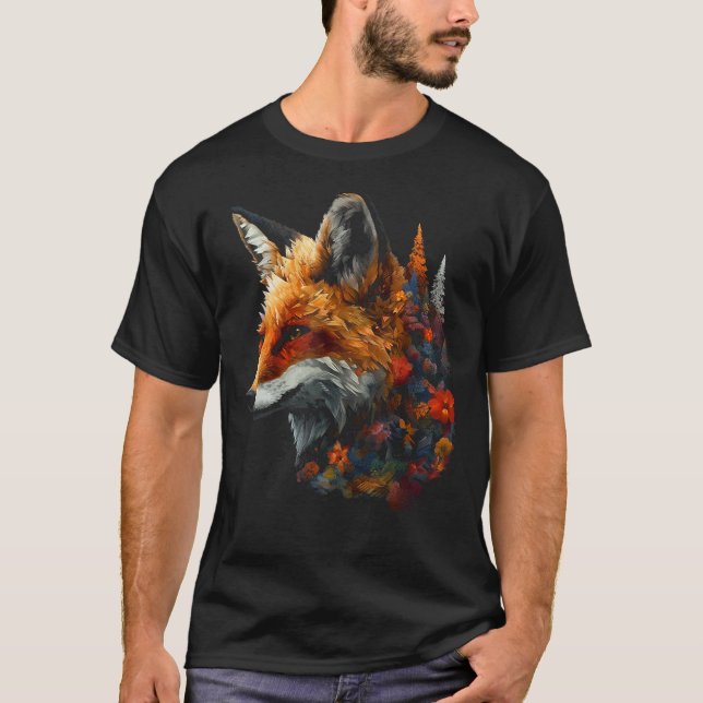 Camiseta Fox Forest Flowers  Animal Fox (Frente)