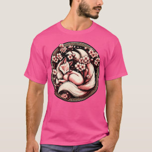 Camiseta Fox Japonês Nove Flor De Flor De Cereja De Raposa