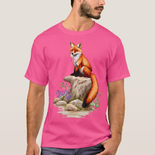 Camiseta Fox Nature Pixel Animal Flowers Art Fox