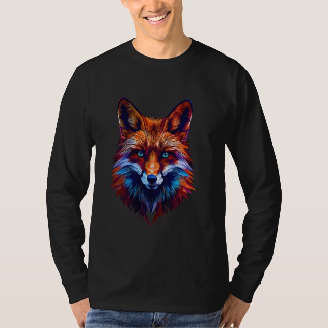 Camiseta fox olhos azuis raposas geométricas de polígonos r (Frente)
