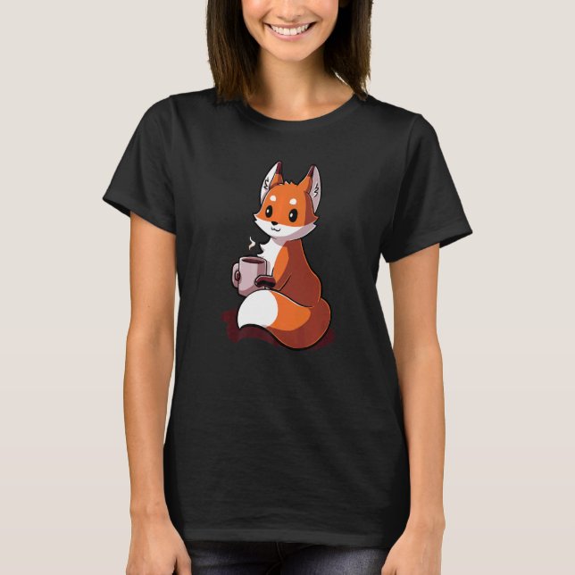 Camiseta Fox Quote  Drinking Coffee Cool  Fox (Frente)