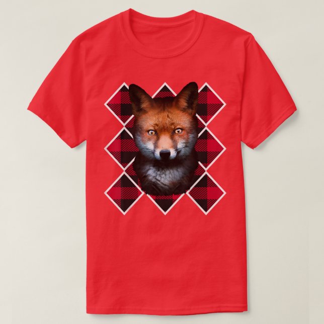 Camiseta Fox Red Xadrez Padrão Santa Claus T-Shir (Frente do Design)