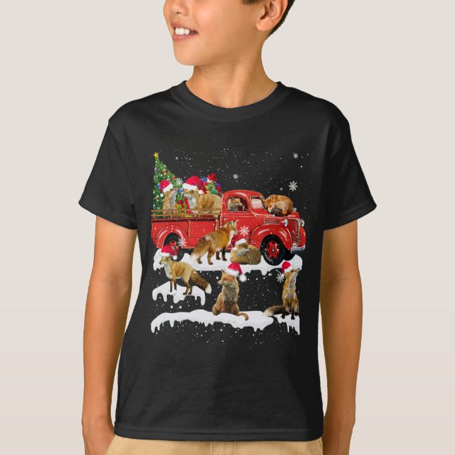 Camiseta Fox Riding Red Truck Feliz Natal X mas Ugly Gi (Frente)
