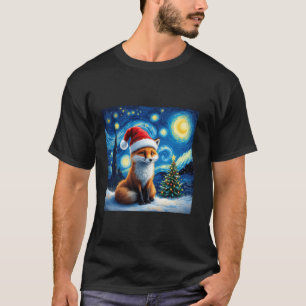 Camiseta Fox Santa Hat Van Gogh Starry Night Holi