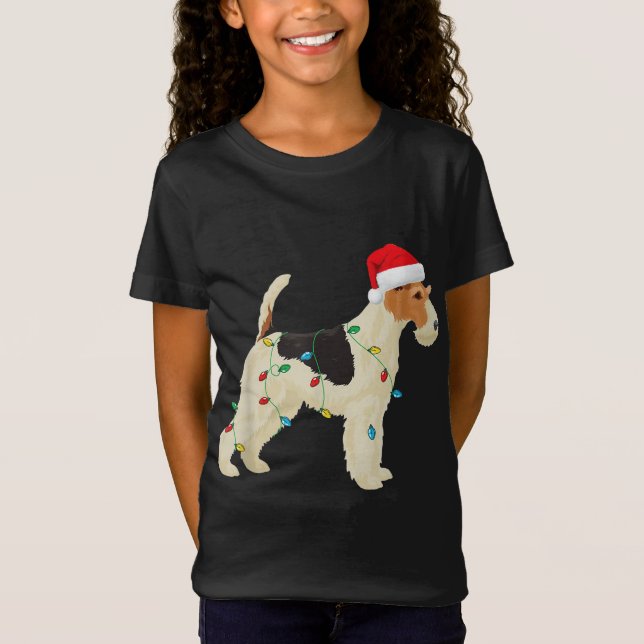 Camiseta Fox Terrier Christmas Lights Santa Hog Xm (Frente)