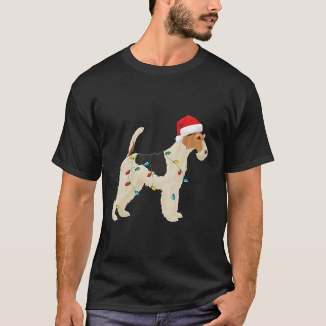 Camiseta Fox Terrier Christmas Lights Santa Hog Xm (Frente)