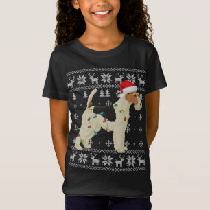 Camiseta Fox Terrier Christmas Ugly Lights Santa Hat D