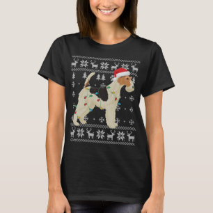 Camiseta Fox Terrier Christmas Ugly Lights Santa Hat D