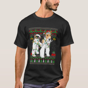 Camiseta Fox Terrier Dog Papais noeis Luzes de Natal Feias