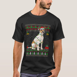 Camiseta Fox Terrier Dog Papais noeis Luzes de Natal Feias