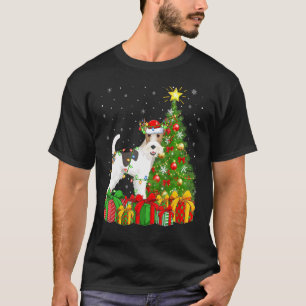 Camiseta Fox Terrier Lighting Papais noeis De Árvores Do Xm