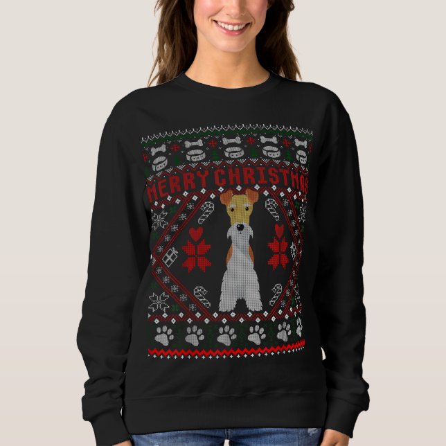 Camiseta Fox Terrier Wire Dog Feliz Natal Suor Feio (Frente)