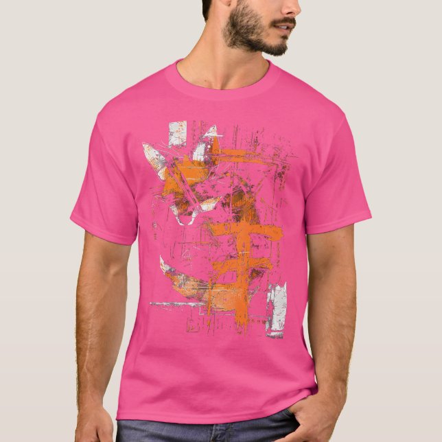 Camiseta Fox Text Abstrato de Arte Geométrica Animal Fox (Frente)