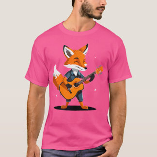 Camiseta Fox Tocando Violão Acústico Fox Guitarista