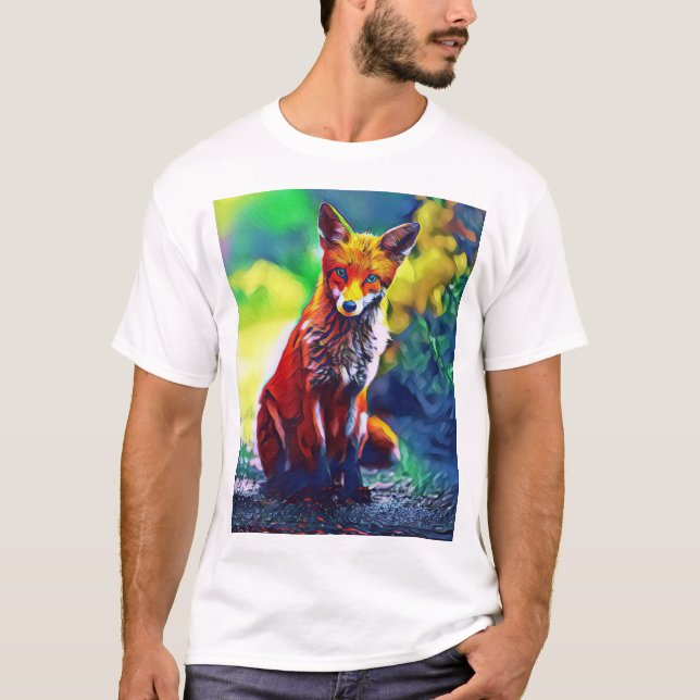 Camiseta Fox Vermelha Cura Retrato de Pintura Digital T-Shi (Frente)