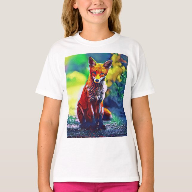 Camiseta Fox Vermelha Cura Retrato de Pintura Digital T-Shi (Frente)