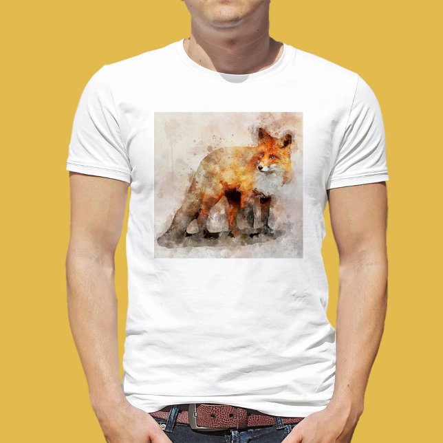 Camiseta Fox Watercolor Retrato 04 (Red Fox Watercolor Portrait 04. Men Basic White T-Shirt)