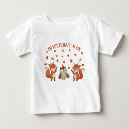 Camiseta Foxes and Owl Woodland Fall Birthday Party