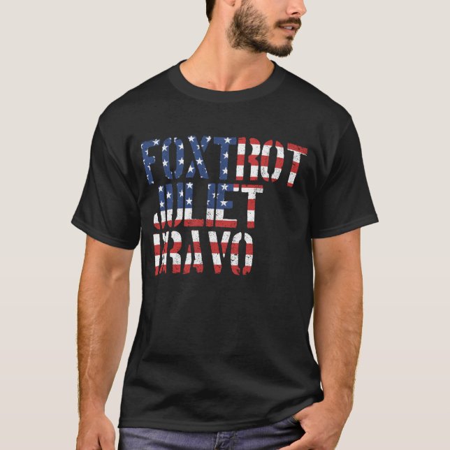 Camiseta Foxtrot Juliet Bravo Bandeira Americana (Frente)