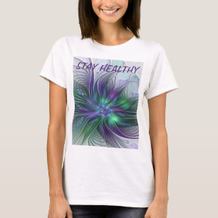 Camiseta Fractal Abstrato de Arte Verde Roxo