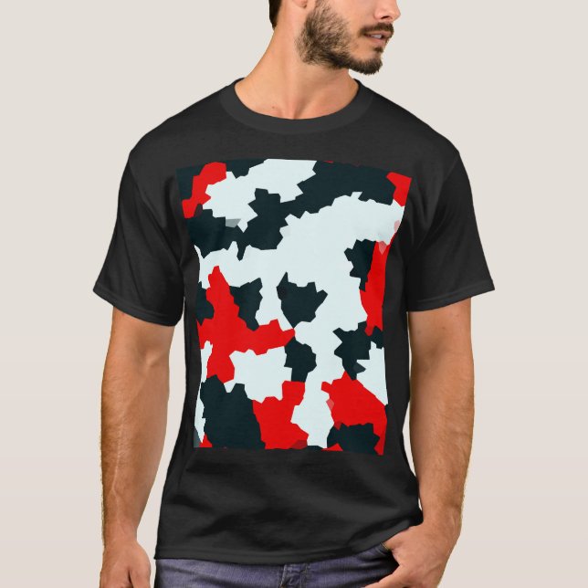 Camiseta Fractal Red Black White Pattern Design (Frente)
