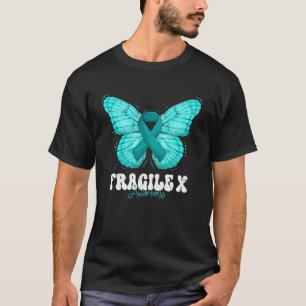 Camiseta Frágil X Consciência Mês Borboleta Teal Fita