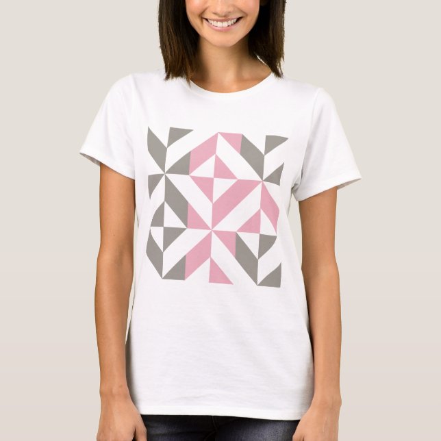 Camiseta Framboesa rosa e ZigZag geométrica prateada (Frente)
