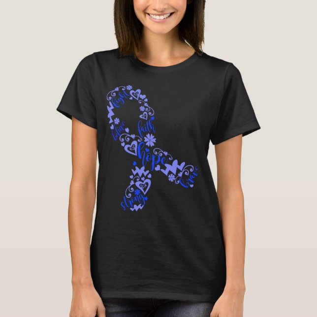 Camiseta frança azul-do-cancer colon luta fé esperança (Frente)