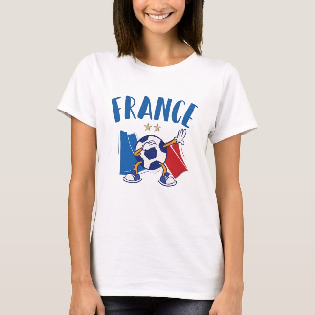 Camiseta França Dabbing Soccer Bola Sinalizador 2 estrelas (Frente)